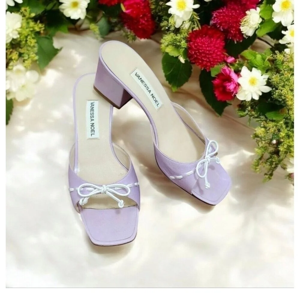 Vanessa Noel leather Block Heel Slides/Mules Size EU 37.5/US 7